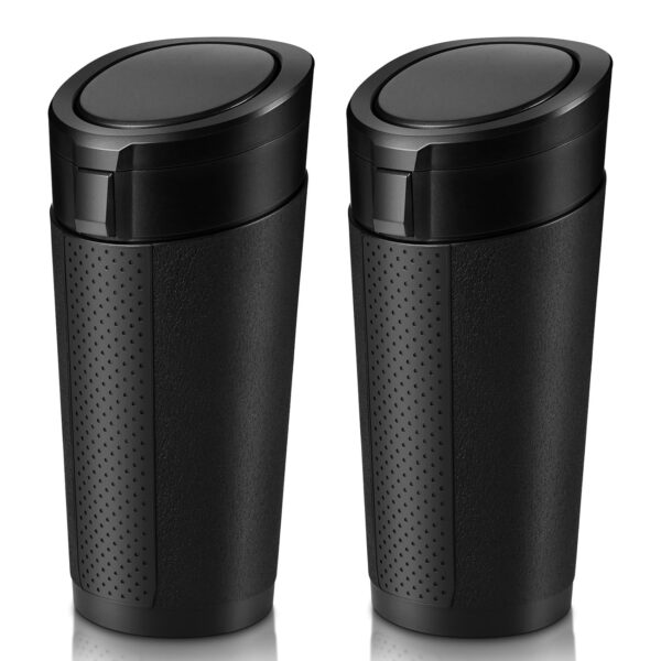 Car Trash Can Bin with Lid, 2 Packs Mini Leakproof Garbage Can for Vehicle, Cup Holder Trash Can, Small Trash Bin for Cars, Home, Bedroom, Office(Black)
