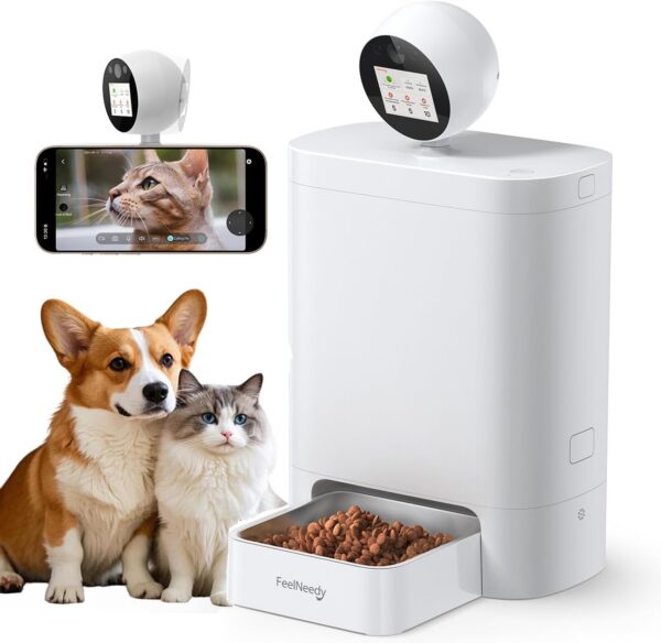 Automatic Cat Feeder with Camera 360°, 2K HD with Night Vision & 2-Way Audio Auto Dog Feeder, 2.4G/5G Smart Pet Feeder with Display & APP, 5.5L Video Recording Timed Food Dispenser for Cats/Dogs