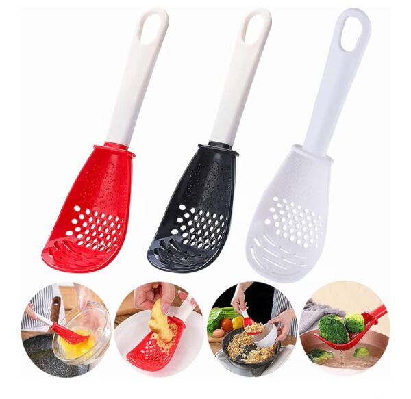 Cupid's Arrow 6in1 Multifunctional Kitchen Cooking Spoon - Egg Yolk Separator, Grater, Masher, Colander, Skimmer, Scoop - Heat Resistant, Plastic, 8.86 x 2.75 x 1.79 inches