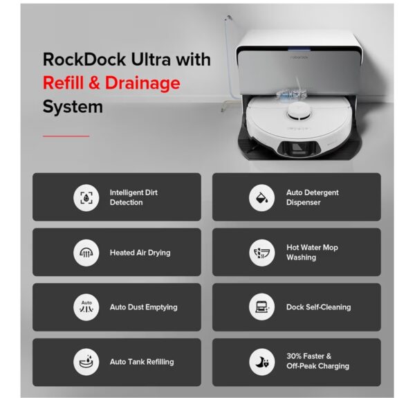 roborock S8 MaxV Ultra with Refill & Drainage System Robot Vacuum and Mop, FlexiArm Design, Auto Mop Washing&Drying, 10000Pa Suction, Obstacle Avoidance, 20mm Auto Mop Lifting, Smart Dirt Detection