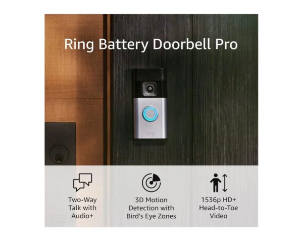 Ring Battery Doorbell Pro (newest model), 1536p Head-to-Toe HD+ Video, Two-Way Audio+, and 3D Motion Detection & Alerts