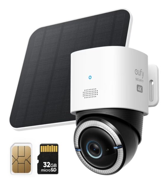 eufy Security 4G LTE Cam S330, 4K Cellular Solar Security Cameras Wireless Outdoor, Pan and Tilt, 4G and Wi-Fi Duo-Mode, AI Tracking, with SIM Card and 32GB SD Card, No WiFi, No Problem