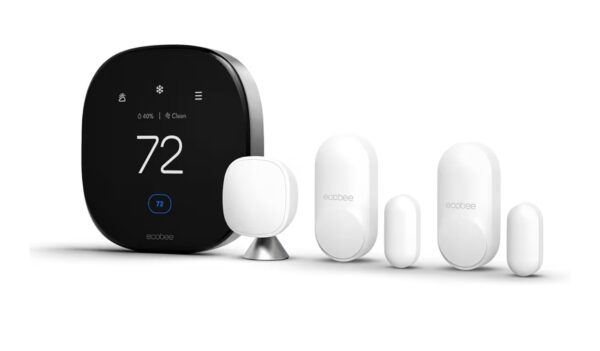 ecobee Smart Thermostat Premium with Siri and Alexa and Built in Air Quality Monitor and Smart Sensor with SmartSensor for Doors and Windows 2-Pack, White