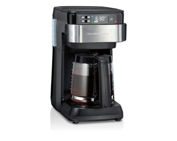 Hamilton Beach Works with Alexa Smart Coffee Maker, Programmable, 12 Cup Capacity, Black and Stainless Steel (49350R)