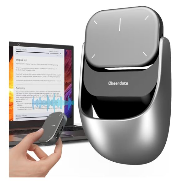 2025 AI Wireless Mouse with Voice Recorder, Real-Time Transcribe & AI Summarize, Detachable Presentation Click PowerPoint Presentations Remote, Air Mouse for Work /Lectures/Meetings (Advanced, Silver)