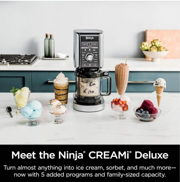 Ninja CREAMi Deluxe Ice Cream & Frozen Treat Maker for Ice Cream, Sorbet, Milkshakes, Frozen Yogurt, & More, 11-in-1, XL Capacity, Silver, Includes (2) Family-Sized 24 oz. Tubs, NC501