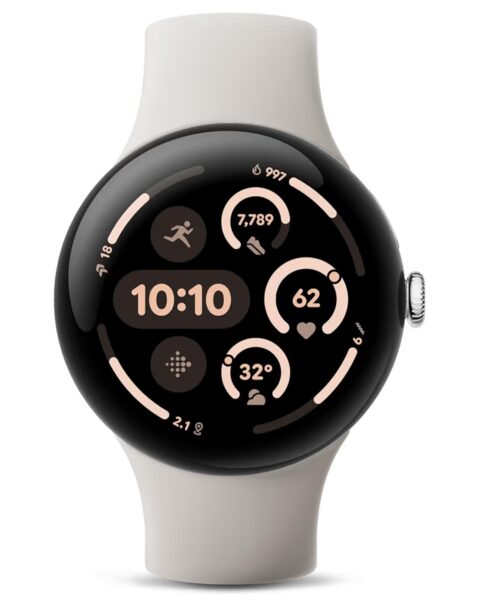 Google Pixel Watch 3 (45mm) 2024 Model - Android Smartwatch, Heart Rate Tracking, Fitbit Advanced Running, Fitness Insights, 24-Hour Battery - Polished Silver Aluminum Case - Porcelain Band - Wi-Fi