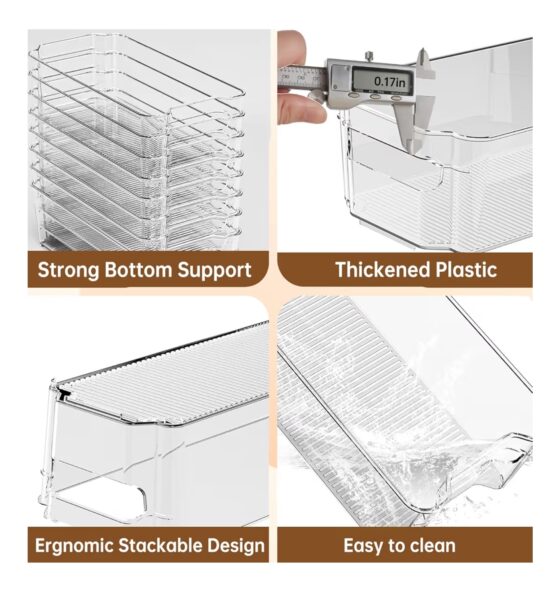 Clear Fridge Organizer, Refrigerator Organizer Bins with Handle, Freezer, Kitchen Cabinet, Pantry Organization, BPA Free Fridge Organizers (12.4 inch 8 Pack)