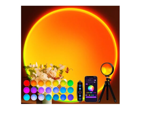 Sunset Lamp Projector 21 Color Changing Sunlight Lamp Mood Lighting,Sunrise Sunset Light 360°Rotation LED Projection Lamp for Room Decor,Party,Tiktok Live,Photography|Multicolors, APP & Button Switch