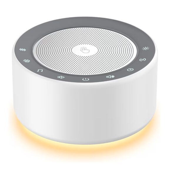 Kipcush White Noise Sound Machine with Nursery Lamp, Mood Lighting, 7 Colour Night Light, 30 Soothing Sounds for Baby/Adult. Timer, Plug in, Memory Function, Touch Control