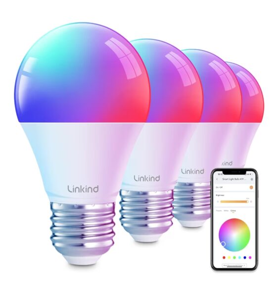 Linkind Smart Light Bulbs, Smart Bulb That Work with Alexa & Google Home, LED Light Bulbs Color Changing, 104 Preset Scene, Music Sync, A19 E26 2.4GHz RGBTW WiFi Bluetooth Light Bulb 60W, 800LM, 4Pack