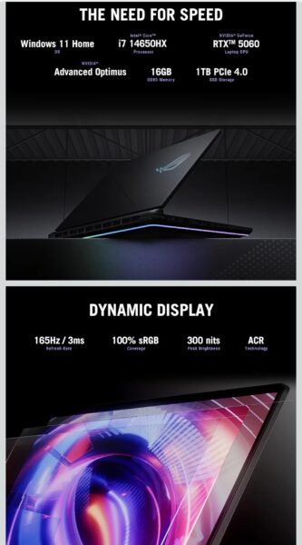 ASUS ROG Strix G16 (2025) Gaming Laptop, 16” FHD+ 16:10 165Hz/3ms Display, NVIDIA® GeForce RTX™ 5060 Laptop GPU, Intel® Core™ i7 Processor 14650HX, 16GB DDR5, 1TB Gen 4 SSD, Wi-Fi 7, Windows 11 Home