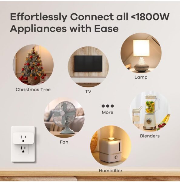 Linkind Matter Smart Plug, Work with Apple Home, Siri, Alexa, Google, SmartThings, Smart Home Smart Outlet Timer 15A/1800W, APP Remote Control & Schedule, ETL & FCC Certified, 2.4G Wi-Fi Only, 4 Pack