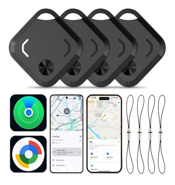 2025 New Android Air Tracker Tags-4 Pack for Both iOS & Android Phones, Dual System Bluetooth Tracker Compatible with Apple Find My (iOS) & Google Find Hub (Android) Device for Luggage, Keys, Backpack