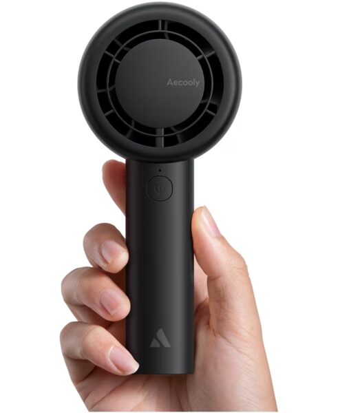 Aecooly Portable Handheld Turbo Fan [16H Max Cooling Time], 5 Speeds USB Rechargeable Mini Personal Battery Operated Small Pocket Cooling Fan GIfts for Women, Travel, Home, Office, Beach, Lash -Black