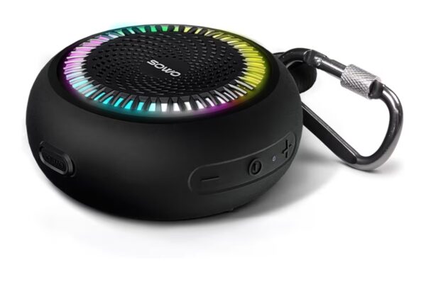 SOWO Shower Speaker Bluetooth Waterproof | Small Portable Wireless Bluetooth Speaker with Clip | Powerful Bass and Louder Volume | Colorful Lights and Lightweight | for Bathroom,Travel,Beach | Black