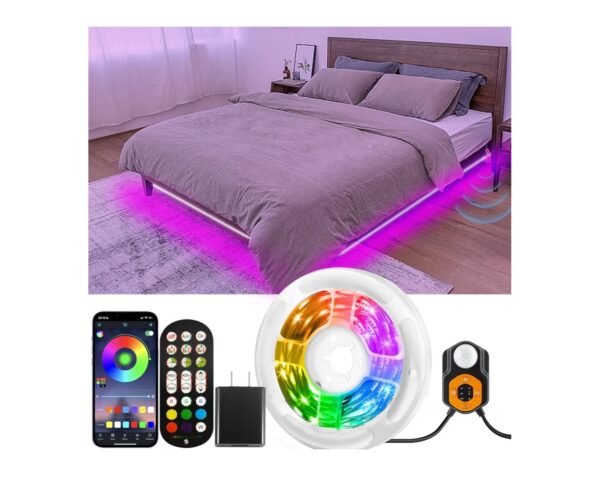 Motion Sensor LED Light Strip 19.68ft Under Bed Lights, RGB 3 Mode Motion Activated Bed Light with Music Sync and Timer, Dimmable Color Changing LED Lights