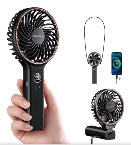 SWEETFULL Handheld Portable Fan, 5000mAh Rechargeable Battery, 6 Speed Wind, LED Digital Display, Foldable Electric Personal Mini Travel Fan with Backup Power, Summer Essentials Gifts for Women Girl