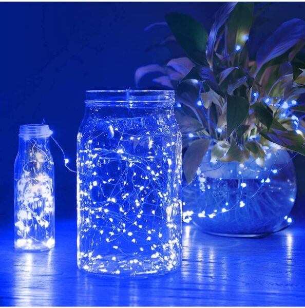 Sanniu Led Fairy Lights Battery Operated, 2 Packs Mini Battery Powered Copper Wire Starry String Lights for Christmas, Parties, Wedding, Bedroom, Patio, Indoor, Home Decoration (5m/16ft Blue)