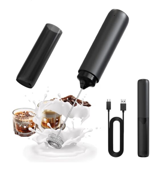 CIRCLE JOY Rechargeable Milk Frother Hanheld, Dual Spring Whisk Electric Coffee Frother, Portable Hand Frother Wand Drink Mixer for Matcha Lattes Cappuccino, Kitchen Gifts, Black
