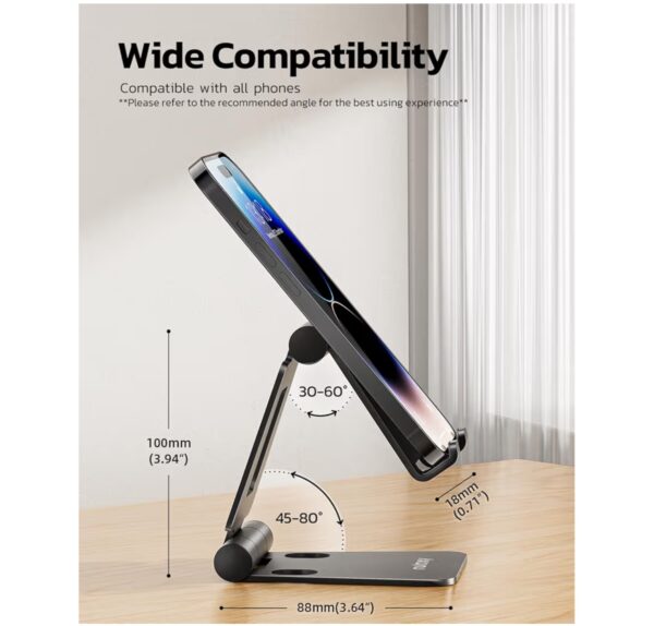 Nulaxy Dual Folding Cell Phone Stand, Fully Aluminum Adjustable Foldable Desktop Phone Holder Cradle Dock for Desk Compatible with iPhone 17 16 15 14 13 12 11 Pro Max Xs Xr X 8, All 4-8“ Phones, Black