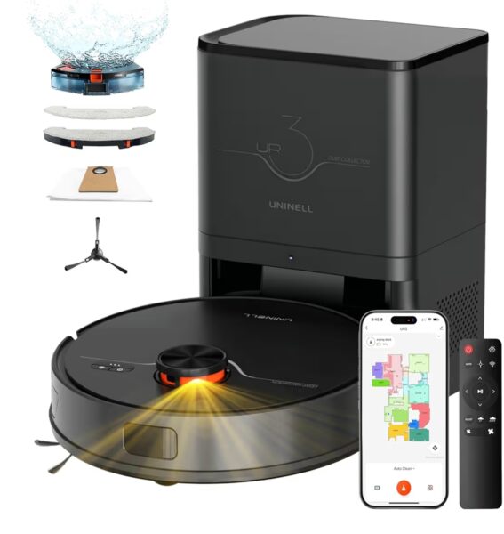 Robot Vacuum and Mop Combo,Lidar Navigation Robotic Vacuum Cleaner with 3.5L Self Emptying Station,5000Pa Vacuum Robot,180mins Runtime,No-Go&No-Mop Zones,App/Alexa/Remote Control,UR3