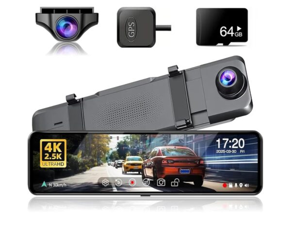 JOMISE G814 11" 4K+2.5K Rear View Mirror Camera — No WiFi/Bluetooth, Mirror Dash Cam Front and Rear, Pure Evidence Recorder, Dash Cam for Cars, 3X Zoom, 64GB Card Included