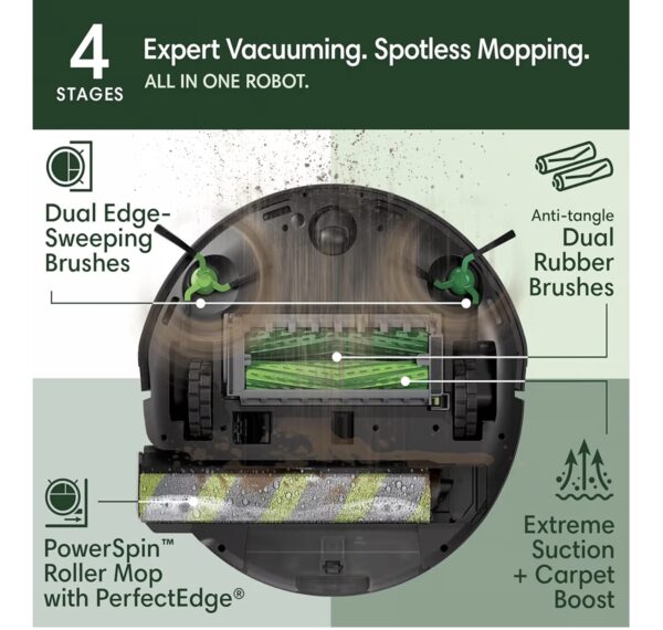 iRobot Roomba Max 705 Combo Robot Vacuum & Mop + AutoWash Dock – Extending Self-Cleaning Roller Mop, Retractable Mop Cover, Dual Brushes, Self-Empties, Heat-Washes & Dries, Avoids Obstacles, LiDAR