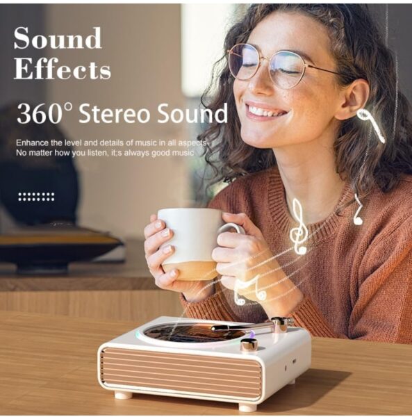 Retro Bluetooth Speaker, Wireless Speakers with Bluetooth Desktop Music Player, Portable Record Player Vintage Turntable Design & Lighting Music Decor Gifts for Friends (Pink