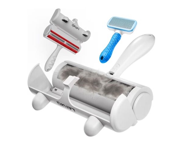 Pet Hair Remover Roller & Self-Cleaning Grooming Brush (2-in-1), Reusable Fur Tool for Dogs Cats Shedding, No Sticky Sheets for Pet Hair Removal on Furniture, Couch, Carpet, Bedding, Car Seats