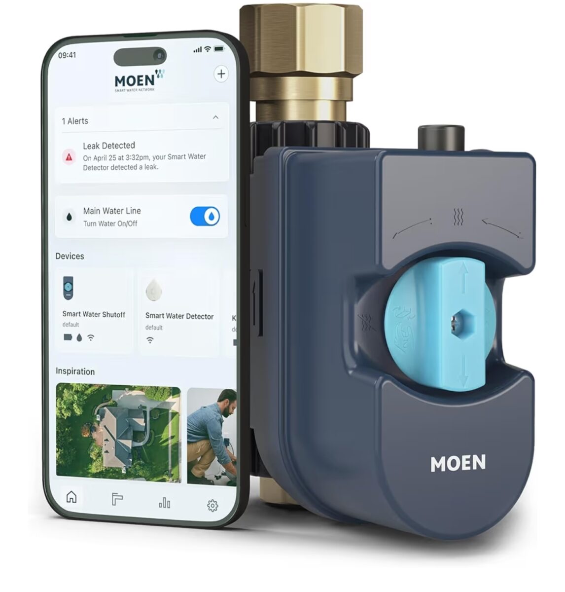 Moen Flo 1-inch Smart Water Shut Off Valve, Smart Home Water Monitor Leak Detector, Wifi Connected, App Enabled Flow Meter and Shutoff, 900-006