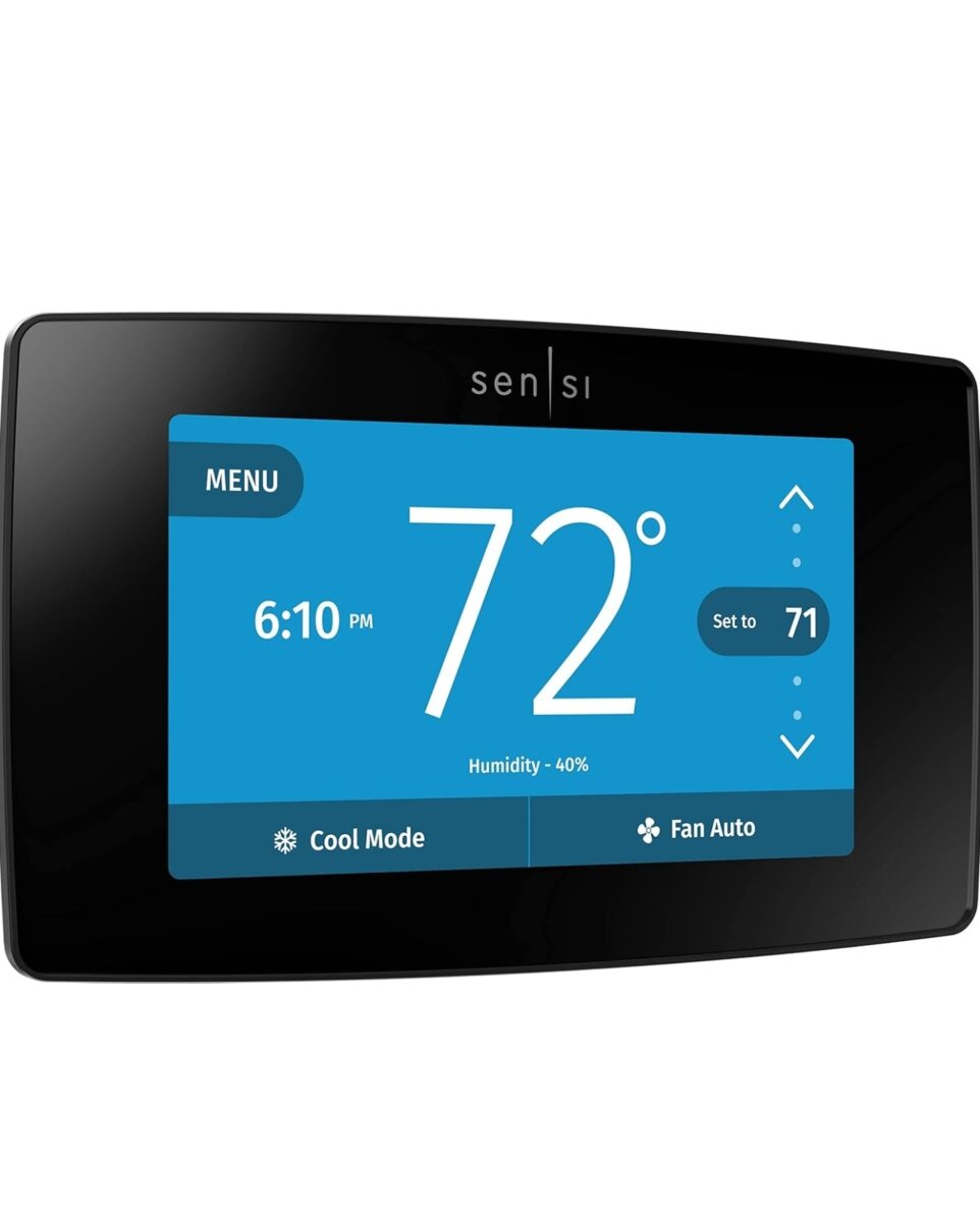 Emerson Sensi Touch Wi-Fi Smart Thermostat with Touchscreen Color Display, Works with Alexa, Energy Star Certified, C-wire Required, ST75 Black 5.625" x 3.4" x 1.17"