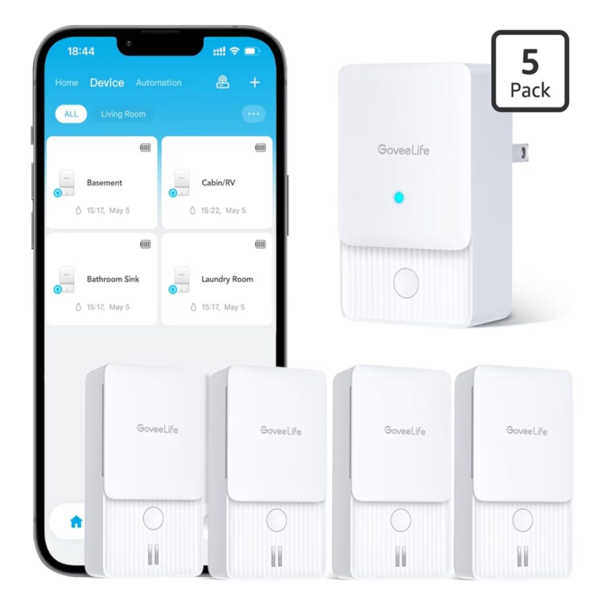 GoveeLife Premium Smart Water Leak Detector 2 with 1968ft Ultra-Long Range, WiFi Water Sensor with SMS/Email/APP Push and Sound Alarm, 5-Year Battery Life, Suitable for Home, Basement, Kitchen, 4 Pack