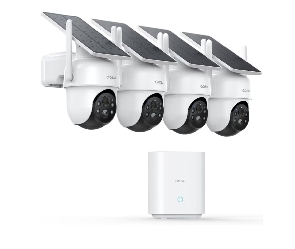 aosu Security Cameras Outdoor Wireless, 4 Cam-Kit, No Subscription Required, Solar-Powered, Home Security Cameras System with 360° Pan & Tilt, Auto Tracking, 2K Color Night Vision, Easy Setup