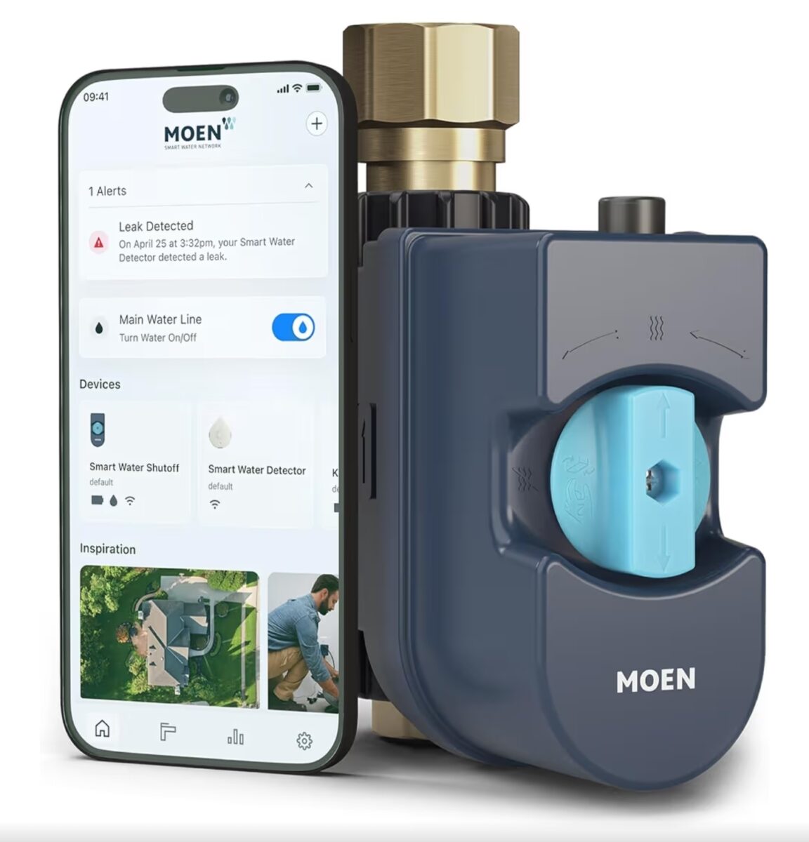 Moen Flo 1-inch Smart Water Shut Off Valve, Smart Home Water Monitor Leak Detector, Wifi Connected, App Enabled Flow Meter and Shutoff, 900-006