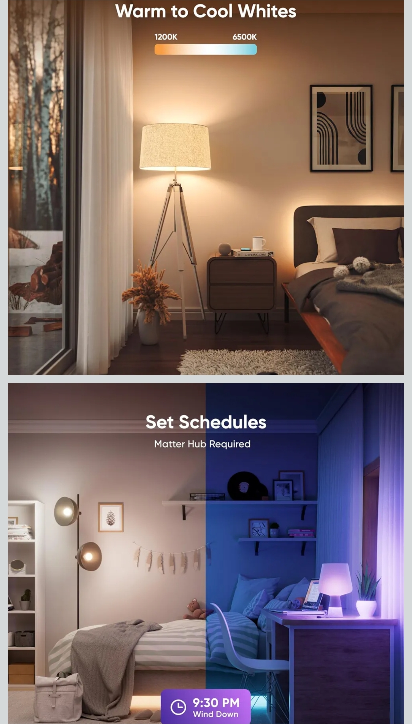 Nanoleaf Essentials Smart Light Bulbs, Matter Smart LED Bulbs Work with Alexa & Google Home, 1000lm 16M+ RGBTW Color Changing Light Bulb, Music Sync A19 E26 2.4GHz WiFi Bluetooth Light Bulb 60W, 2PK